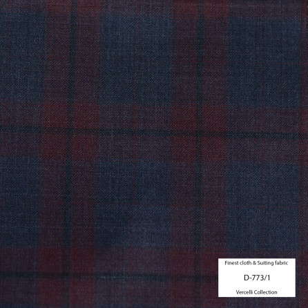 D773/1 Vercelli VII - 95% Wool - Xanh xám Caro đỏ